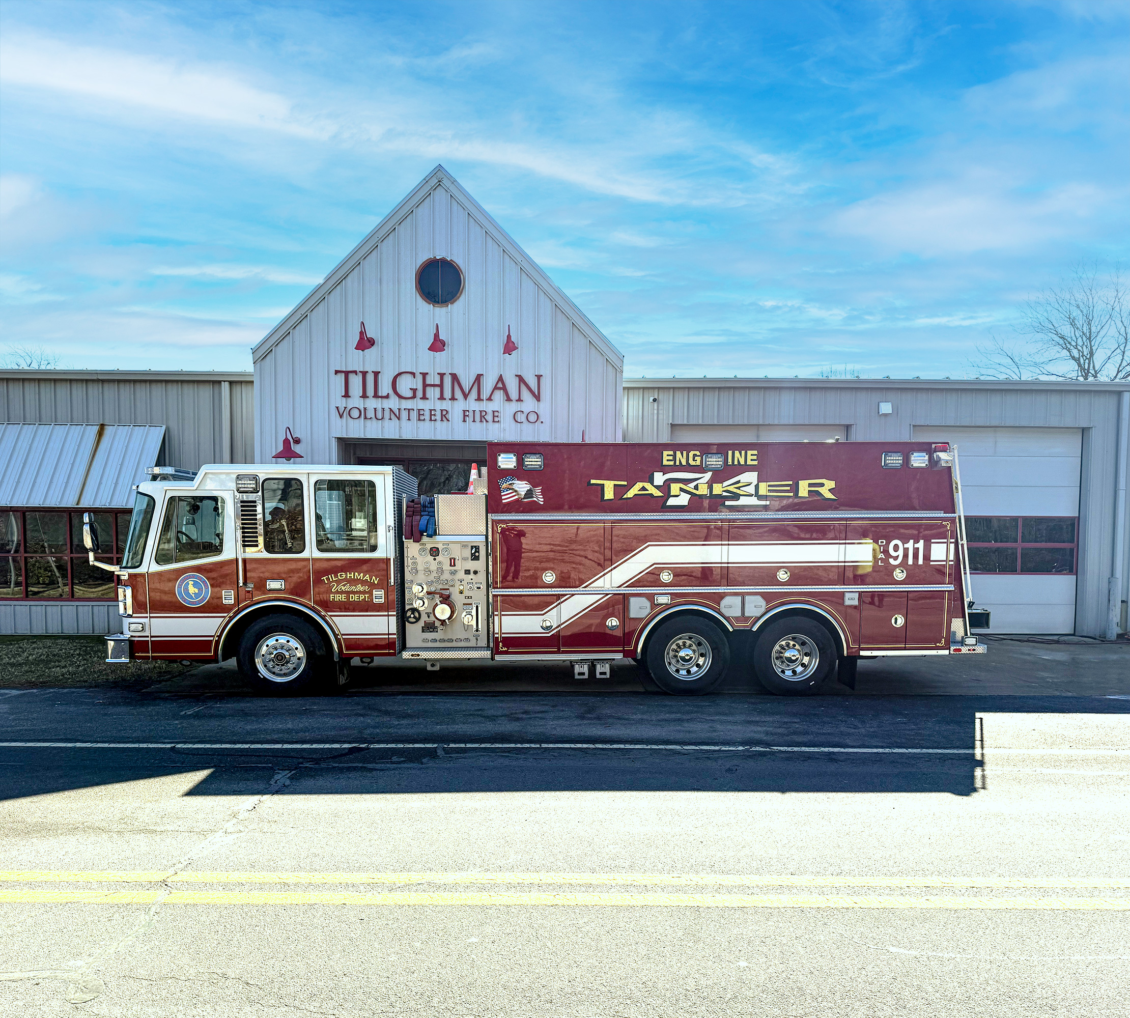Engine 74 in front of the firehouse